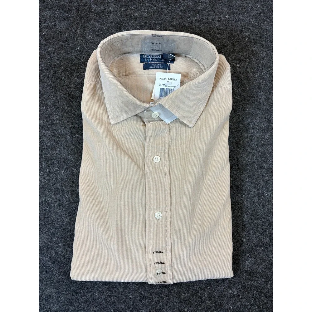 Polo Ralph Lauren Mens Regent Classic Fit Corduroy Shirt Nubuck Tan 17.5 XL NWT